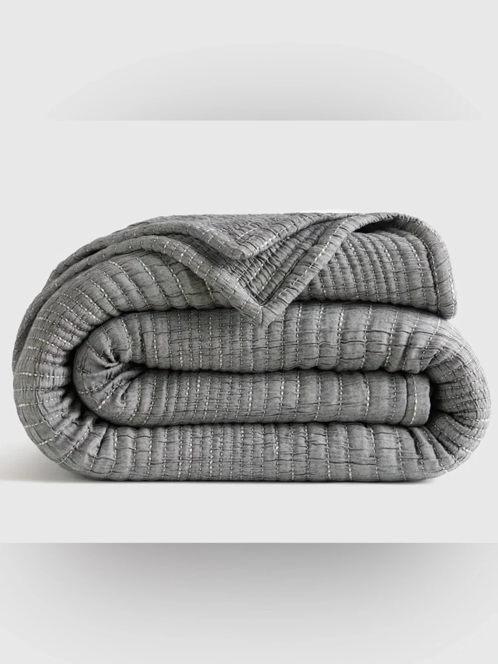 NEW Quince Organic Cotton Channel Stitch Coverlet, Twin (Charcoal)
